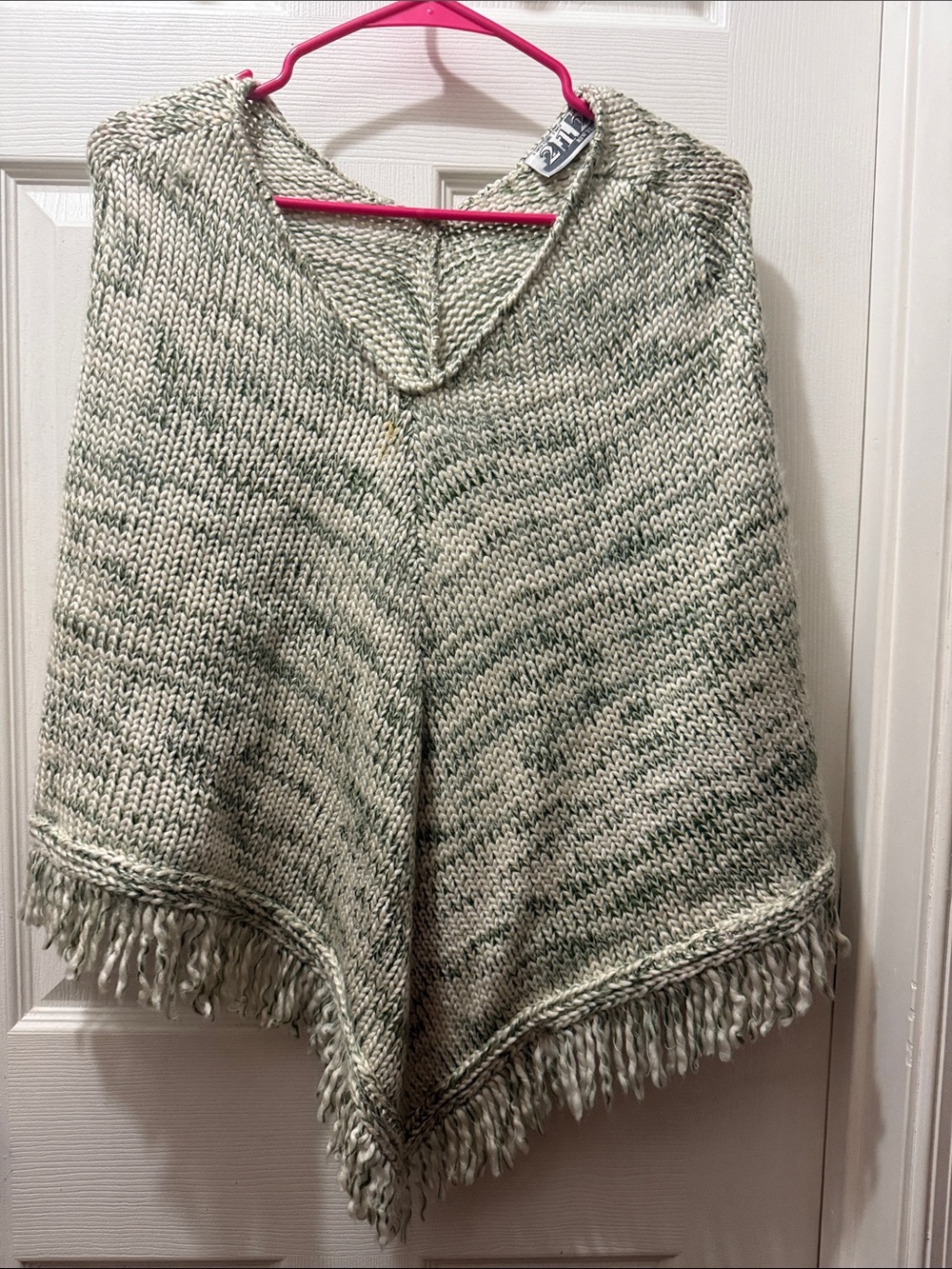 212 Collection Light Sage Knit Fringe Poncho